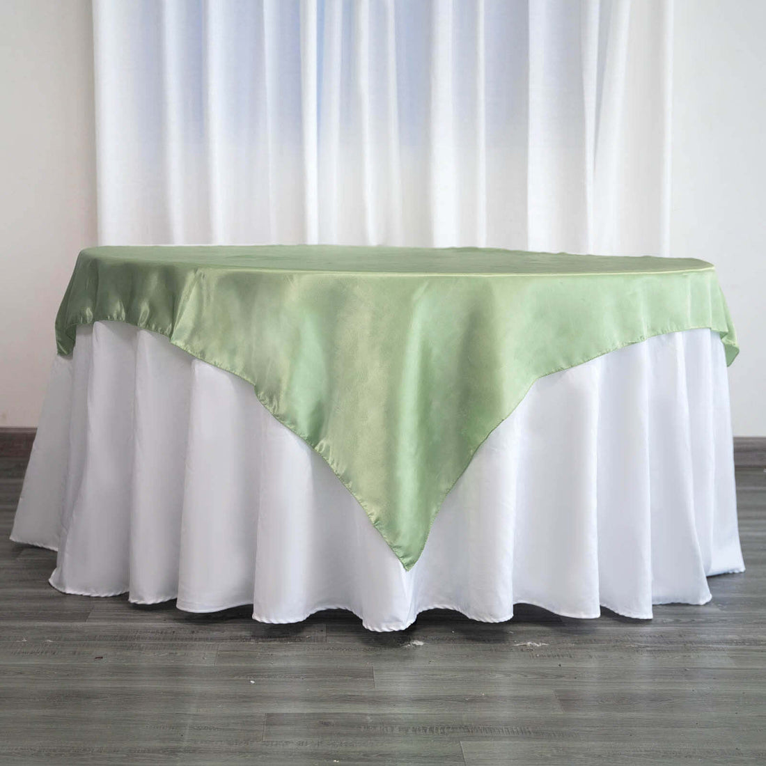 60inch x 60inch Sage Green Satin Square Tablecloth Overlay