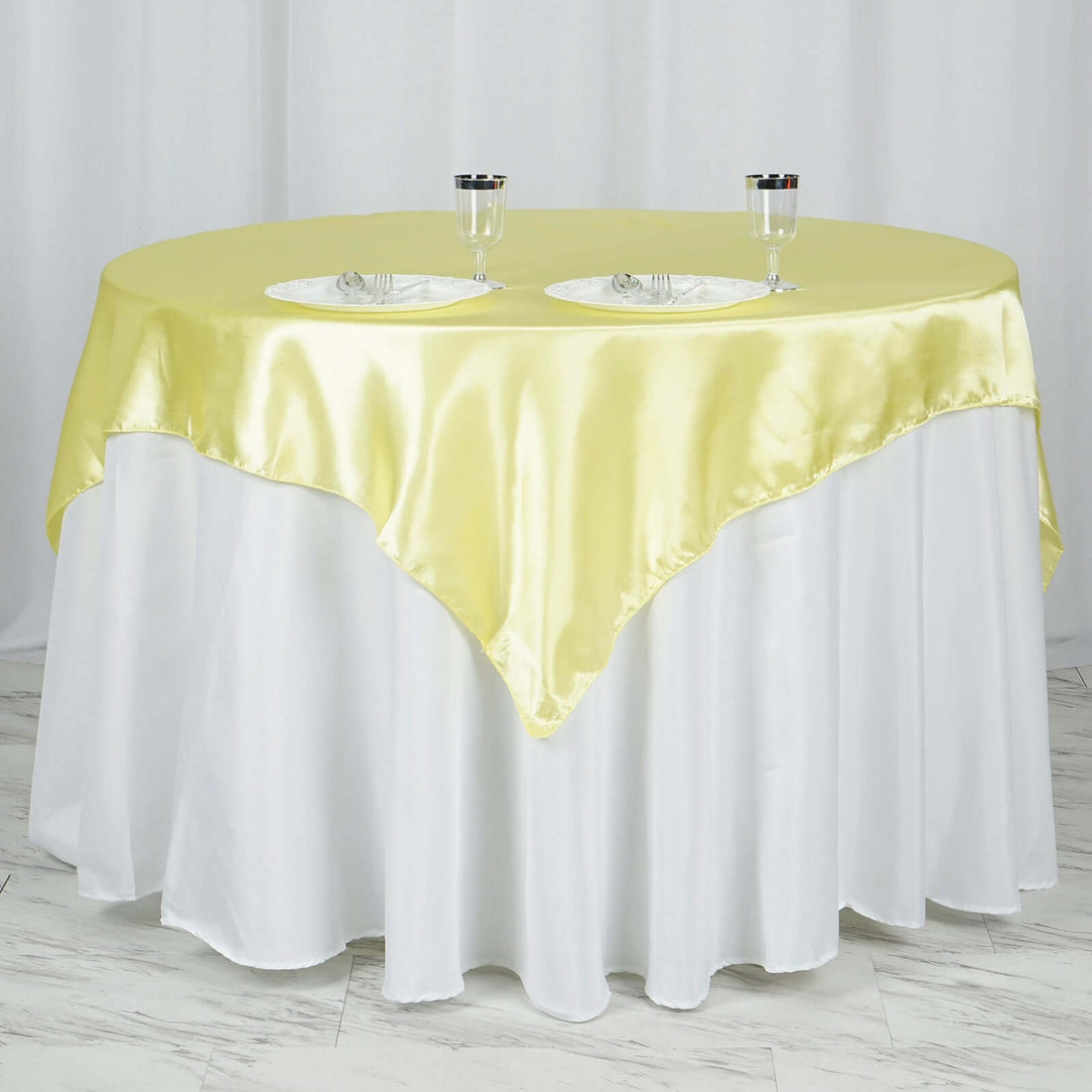 Smooth Satin Table Overlay In Yellow 60 Inch x 60 Inch