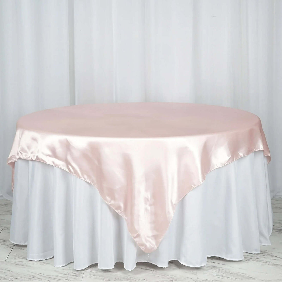 Blush Rose Gold 72 Inch x 72 Inch Satin Square Table Overlay 