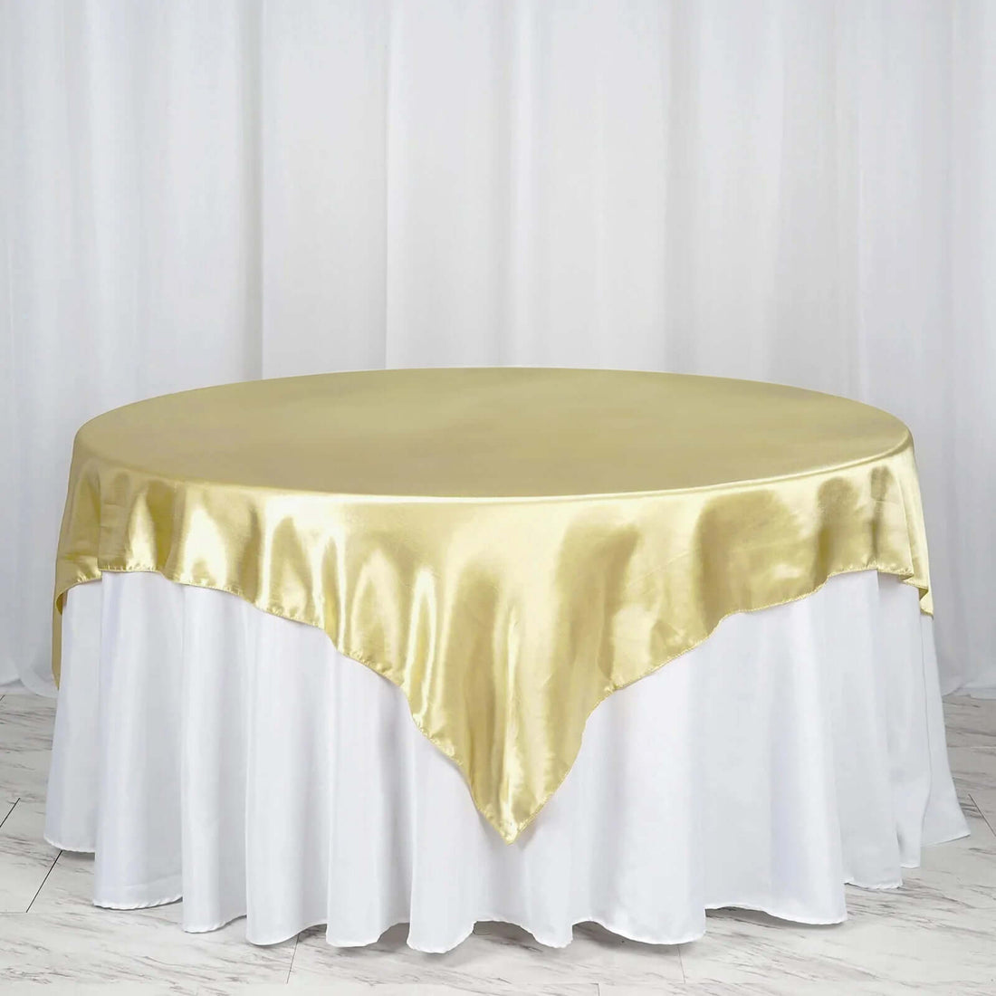 72 Inch x 72 Inch Champagne Satin Square Tablecloth Overlay