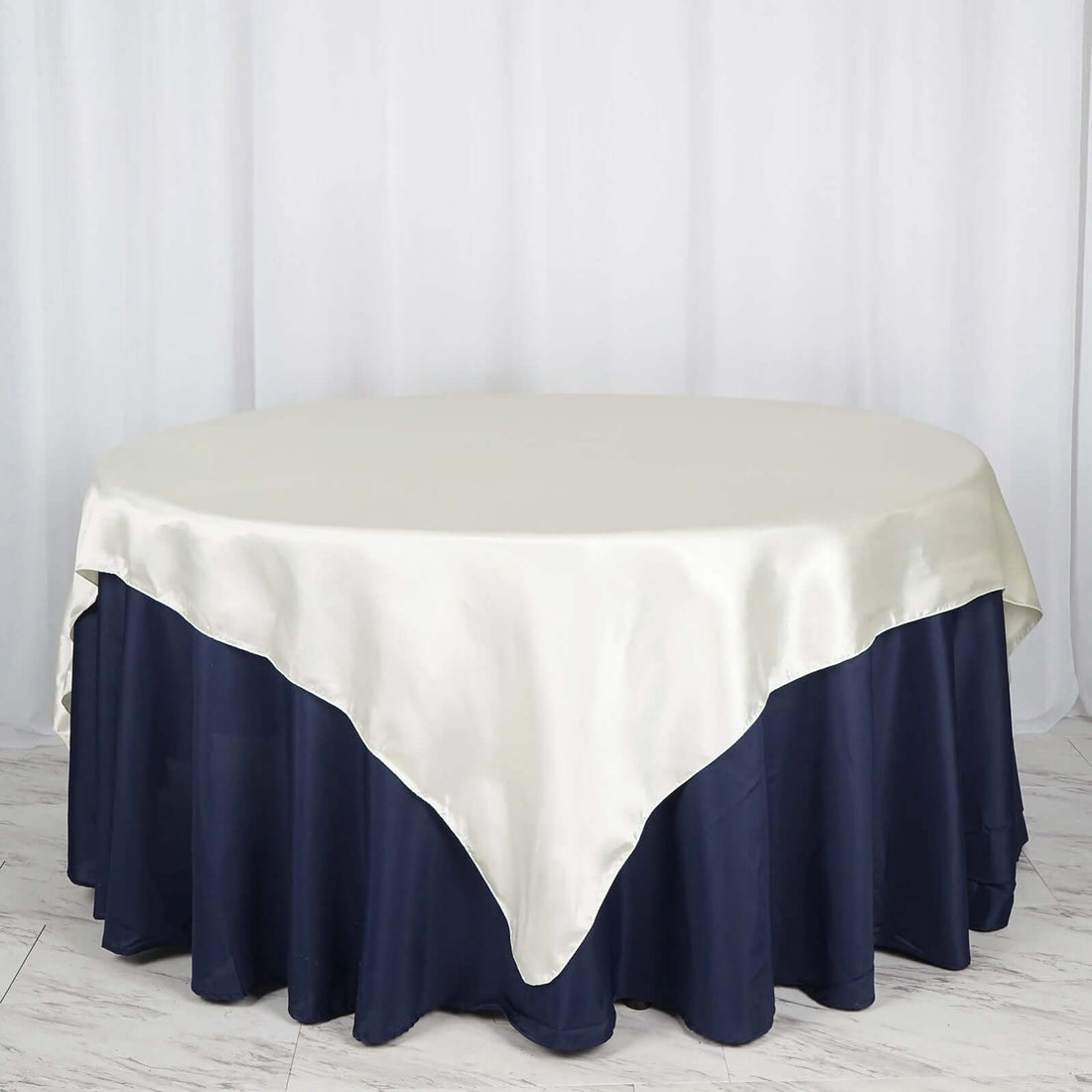 72 Inch x 72 Inch Ivory Satin Square Tablecloth Overlay