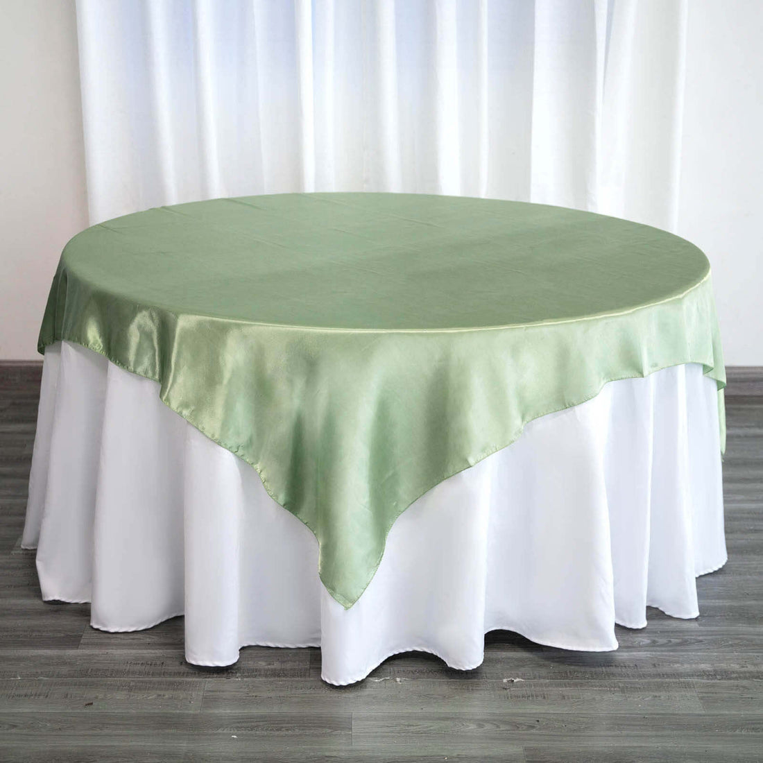 Sage Green Satin Square Table Overlay 72 Inch x 72 Inch