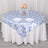 White Blue French Toile Floral Satin Table Overlay, Square Tablecloth Topper