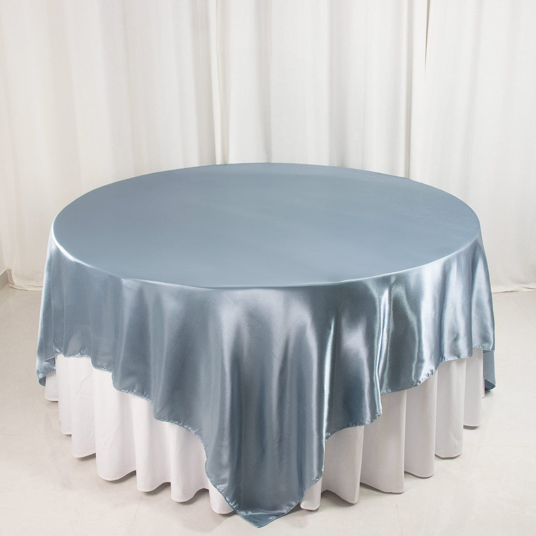 Dusty Blue Satin Overlay Square Table Overlay 90inch