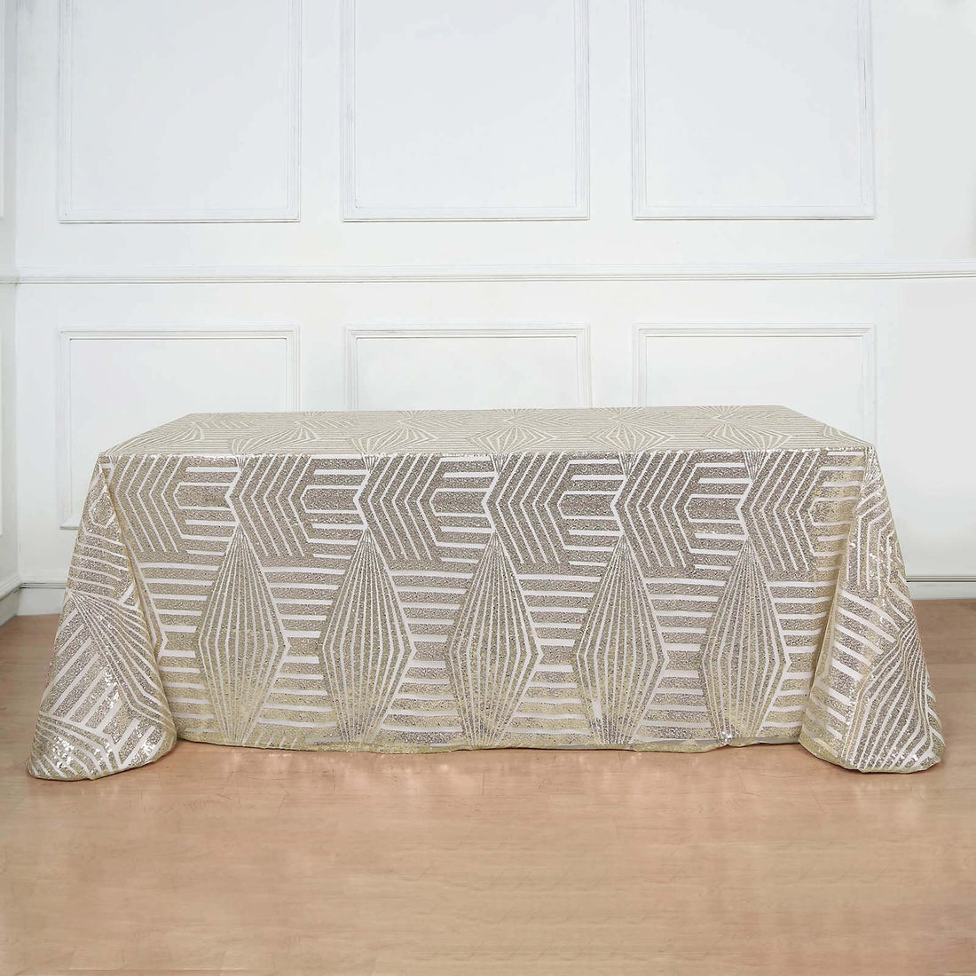 90x132inch Champagne Sparkly Geometric Glitz Art Deco Sequin Rectangular Tablecloth