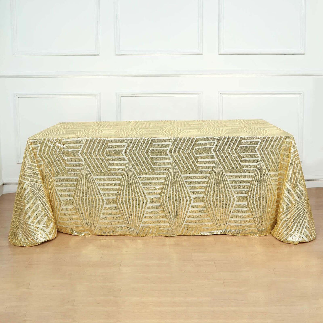 90x132inch Gold Sparkly Geometric Glitz Art Deco Sequin Rectangular Tablecloth