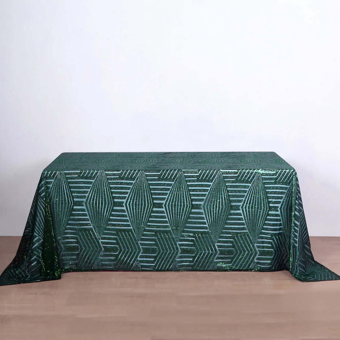 90inch x 132inch Hunter Emerald Green Seamless Diamond Sequin Rectangular Tablecloth