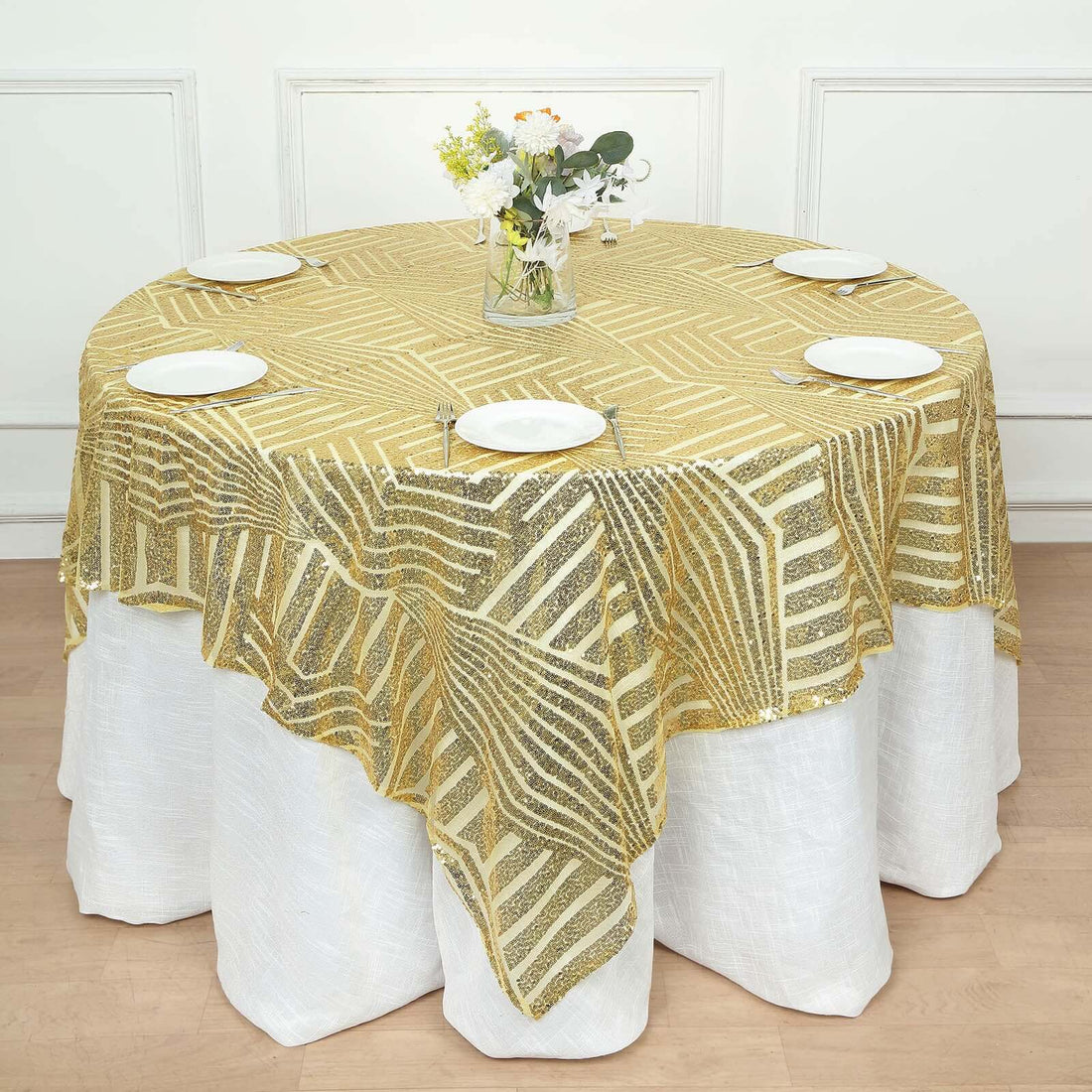 72inch Square Gold Diamond Glitz Sequin Table Overlay Topper