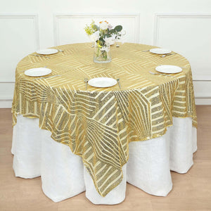 Sequin Square Table Overlay 72" Gold Diamond Glitz Design - Perfect for Luxe Events