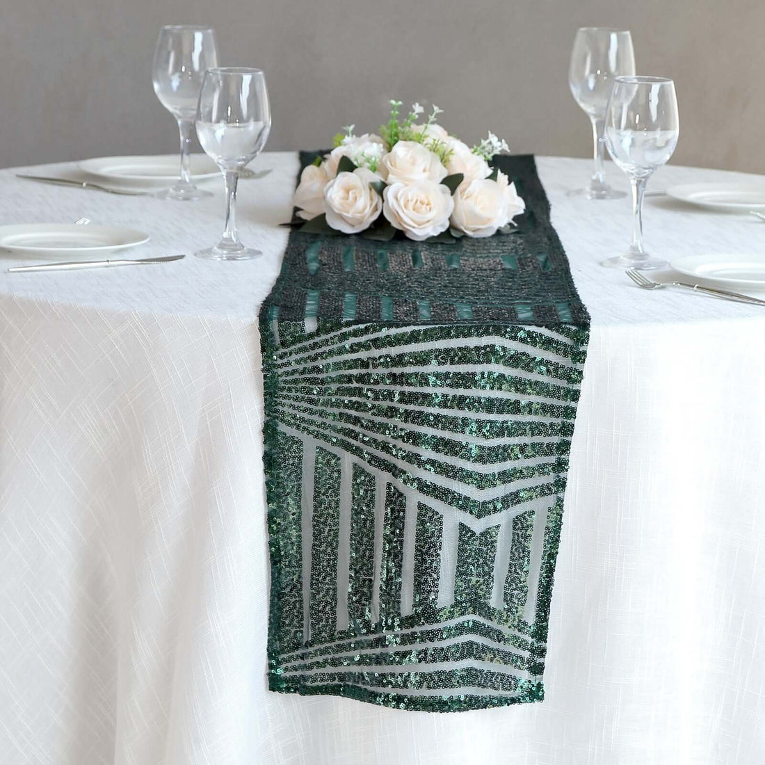 12x108inch Hunter Emerald Green Diamond Glitz Sequin Table Runner