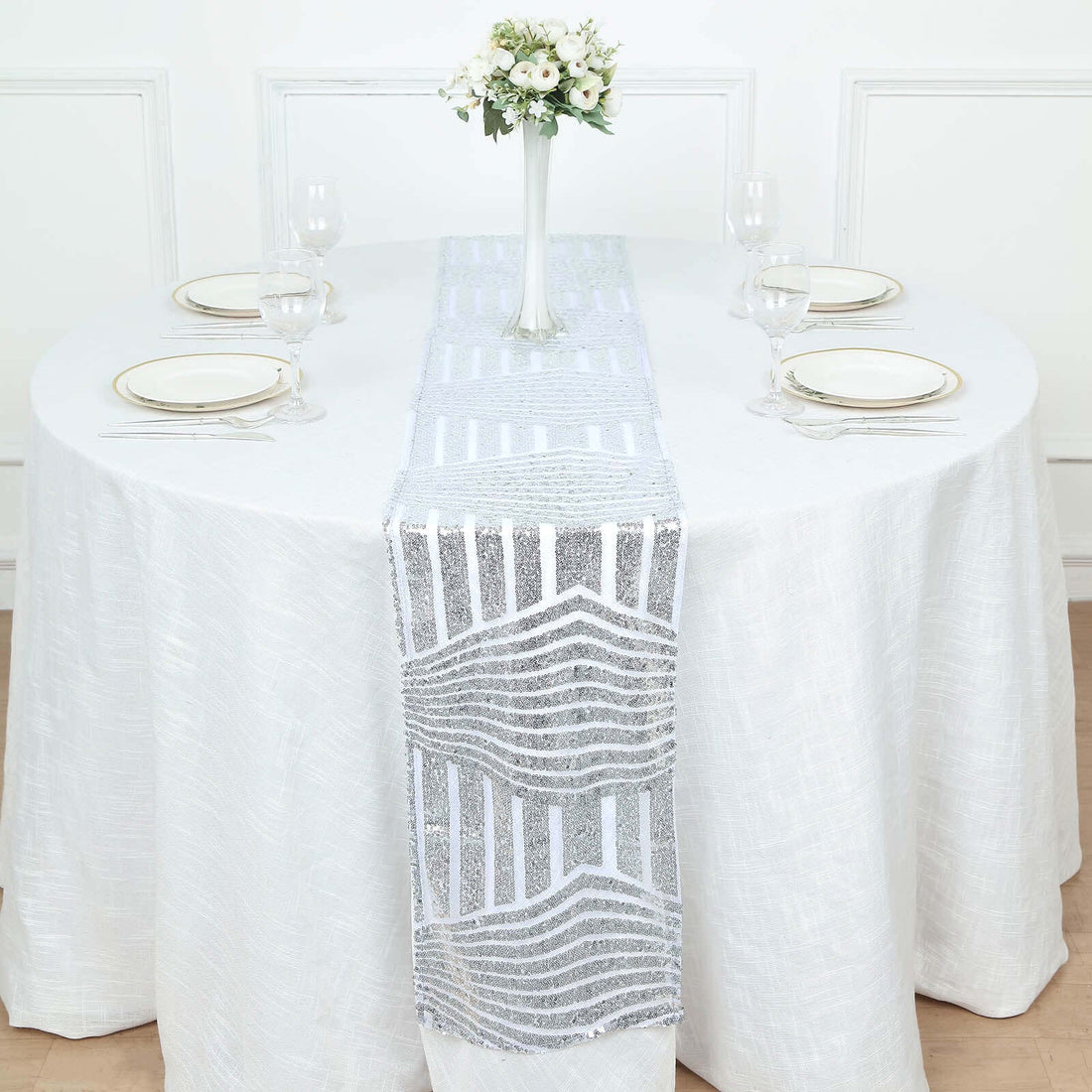 12x108inch Silver Diamond Glitz Sequin Table Runner