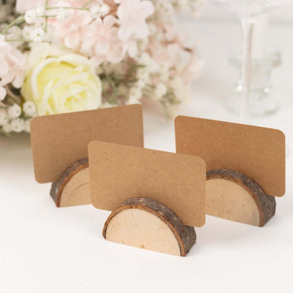 Set of 10 Wood Place Card Holders 2.5" Rustic Semicircle Design with Brown Paper - Wedding Table Number Display