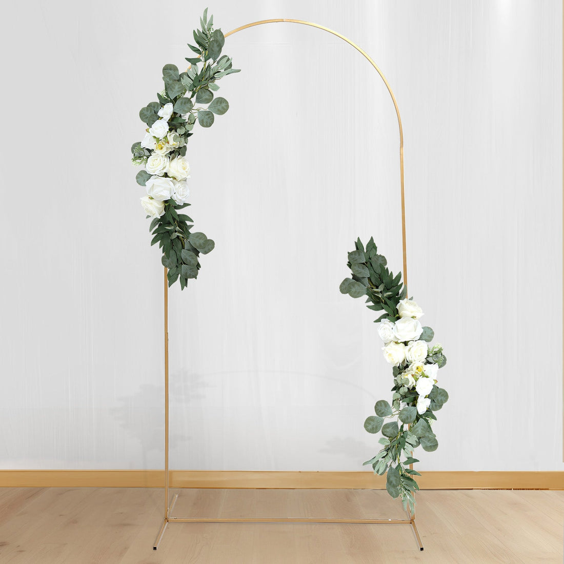 Set of 2 White Silk Rose Floral Swag Wedding Arch Decor with Eucalyptus Leaves