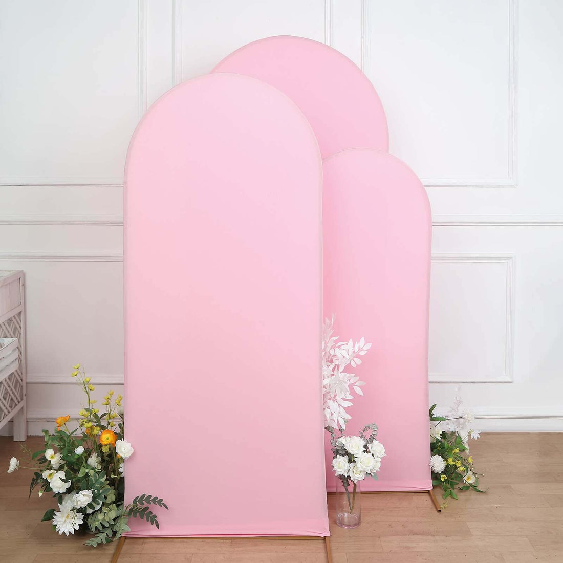 Set of 3 | Matte Pink Spandex Fitted Wedding Arch Covers For Round Top