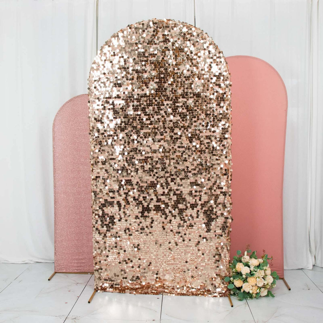 Set of 3 | Blush Rose Gold Round Top Fitted Backdrop Stand Covers