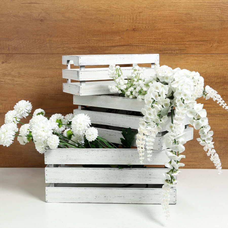 Rustic Wooden Crates White Decorative Vintage Planter 