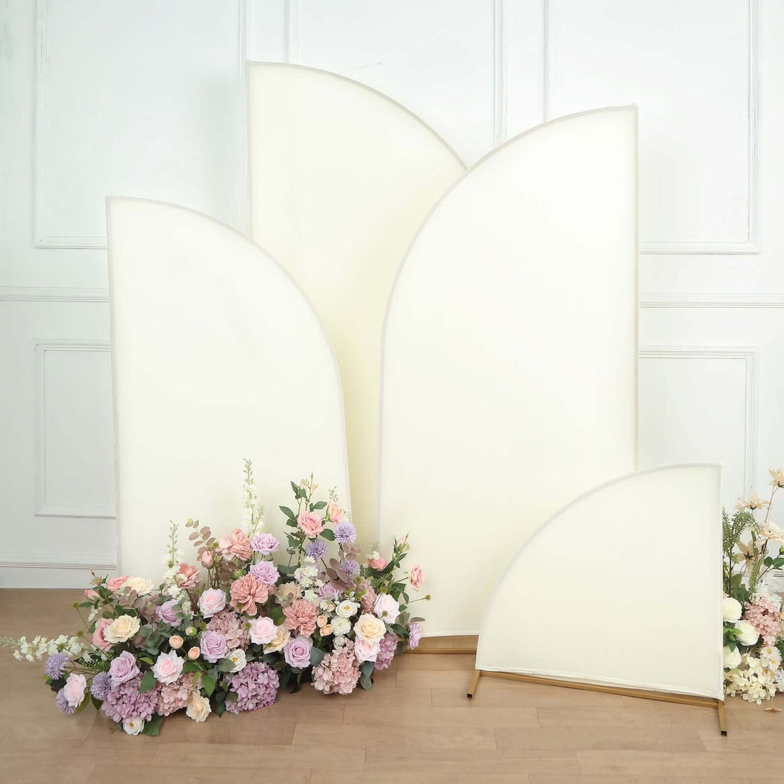 Set of 4 | Matte Ivory Fitted Spandex Half Moon Wedding Arch Covers, Custom Fit Chiara