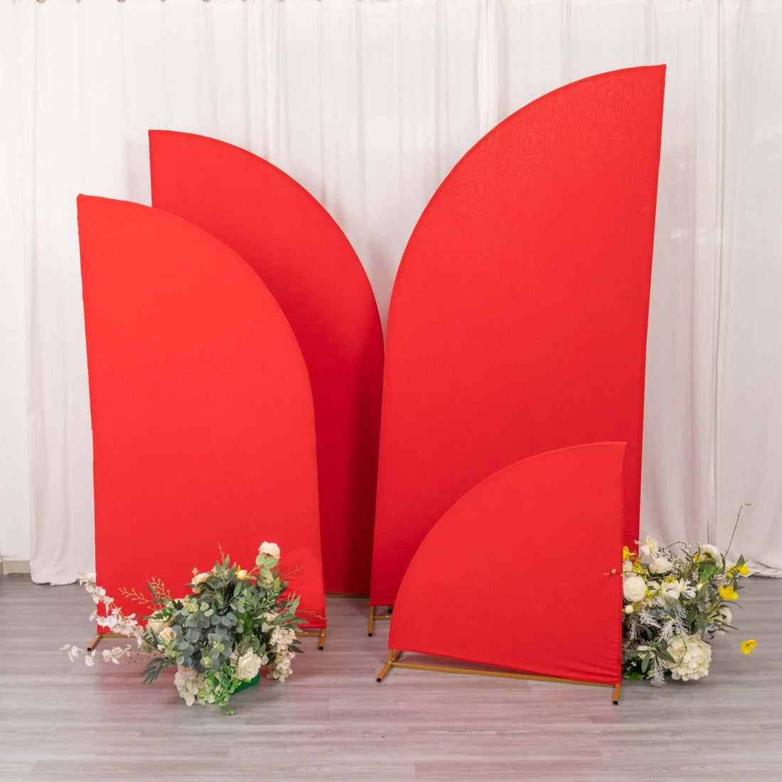 Set of 4 | Matte Red Fitted Spandex Half Moon Wedding Arch Covers, Custom Fit Chiara Backdrop