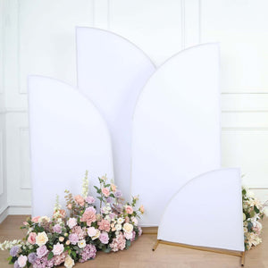 Set of 4 Matte White Fitted Spandex Half Moon Wedding Arch Covers, Custom Fit Chiara Backdrop Stand Covers 2.5ft,5ft,6ft,7ft