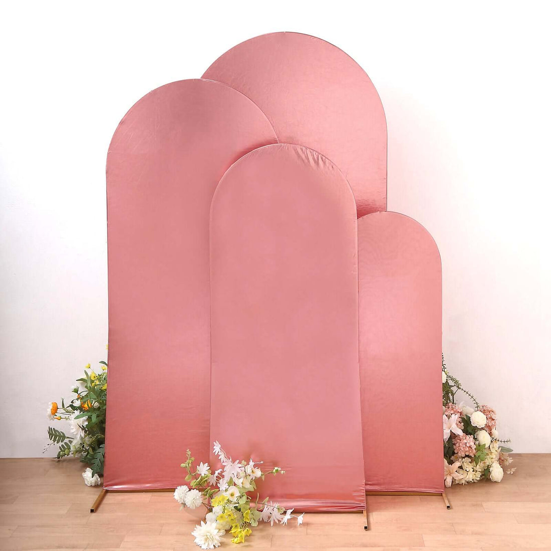 Set of 4 Rose Gold Spandex Chiara Backdrop Stand Covers With Metallic Finish