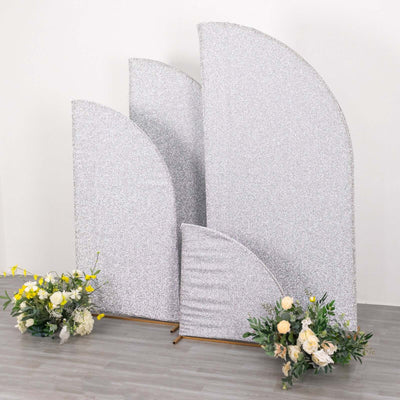 Set of 4 Silver Chiara Backdrop Stand Covers Shimmer Tinsel Finish, Fitted Covers For Half Moon Wedding Arches 2.5ft, 5ft, 6ft, 7ft
