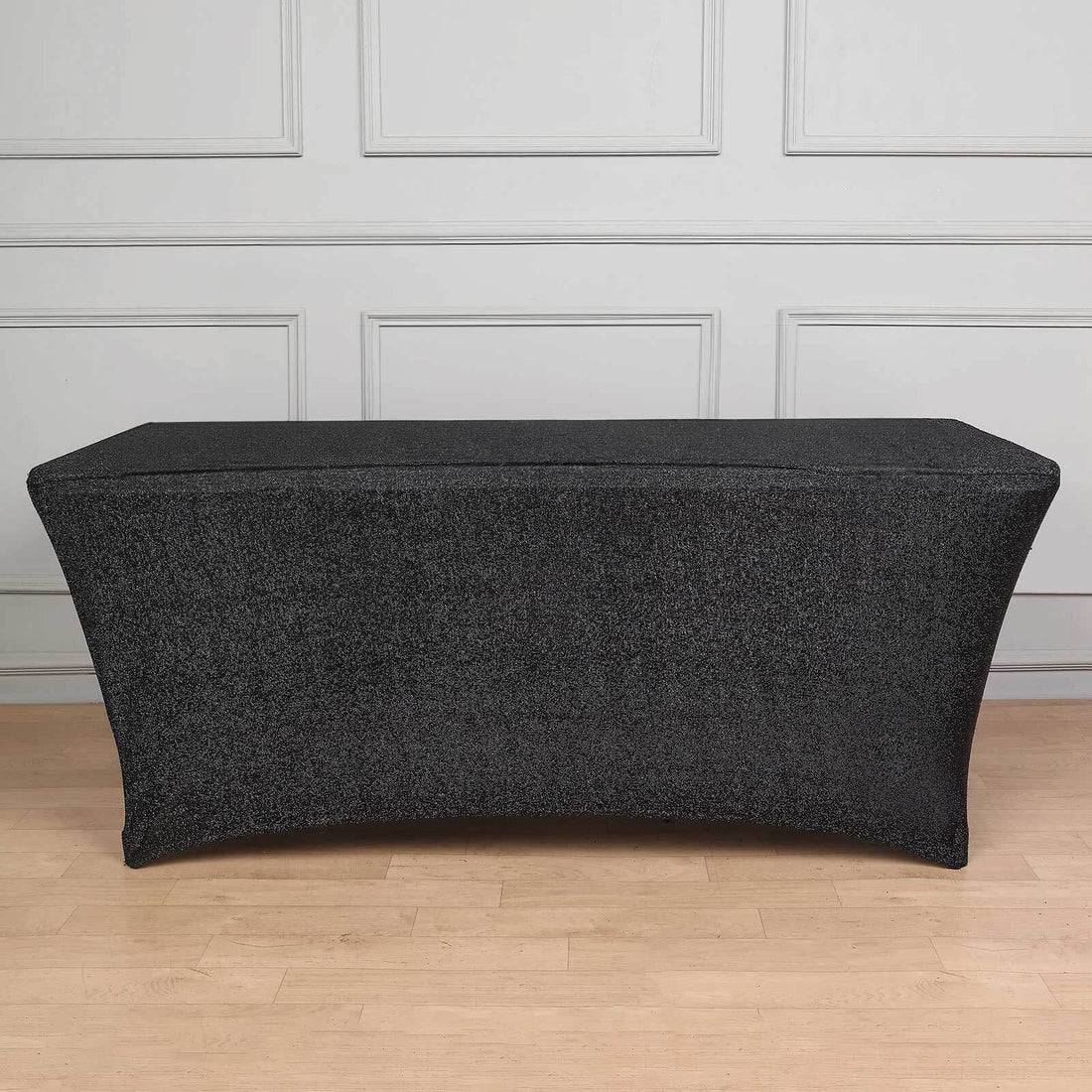 6 Feet Rectangular Black Metallic Tinsel Shimmer Spandex Table Cover