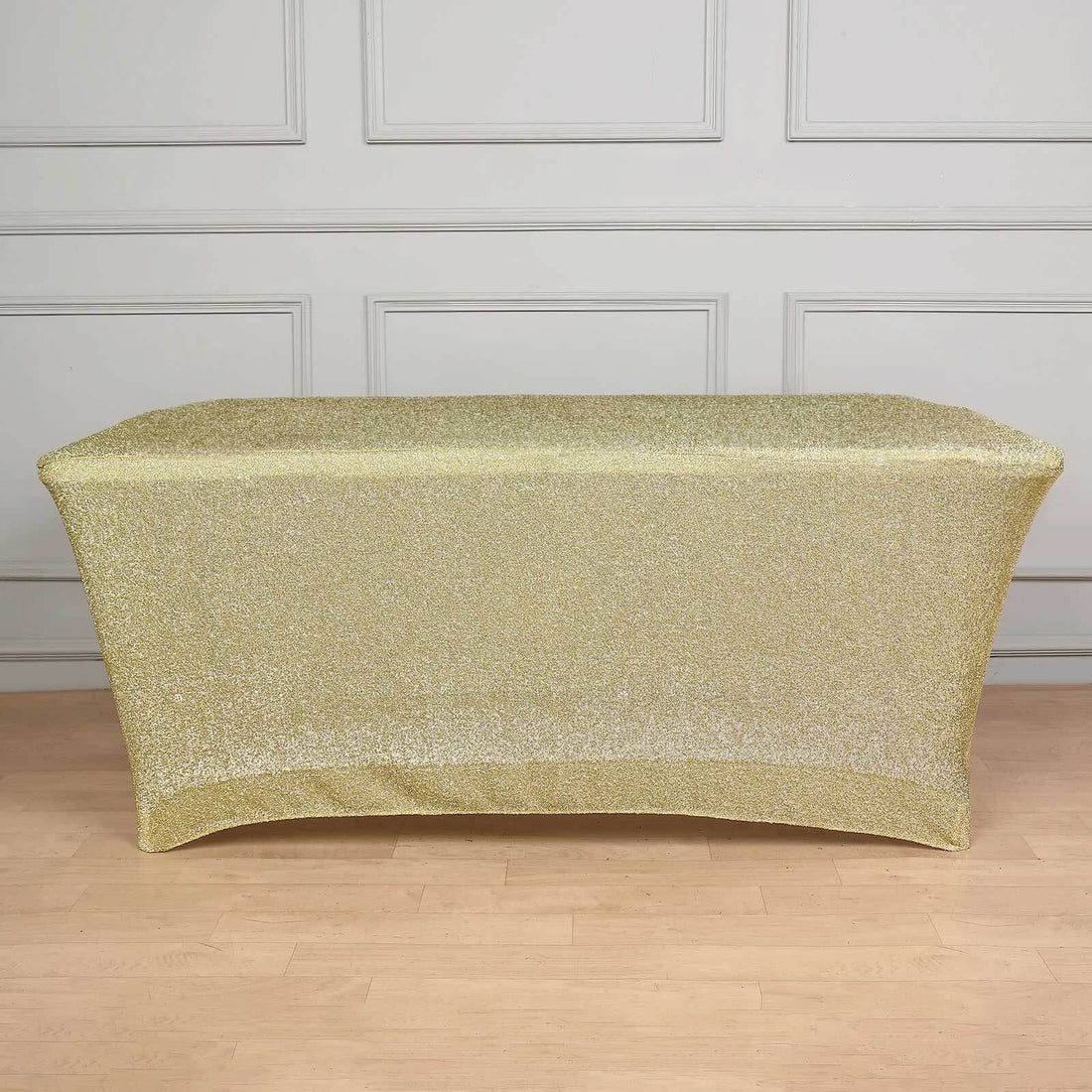 6 Feet Rectangular Champagne Metallic Tinsel Shimmer Spandex Table Cover