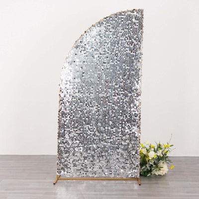 Silver Double Sided Big Payette Sequin Chiara Backdrop Stand Cover For Half Moon Wedding Arch Stand 7ft