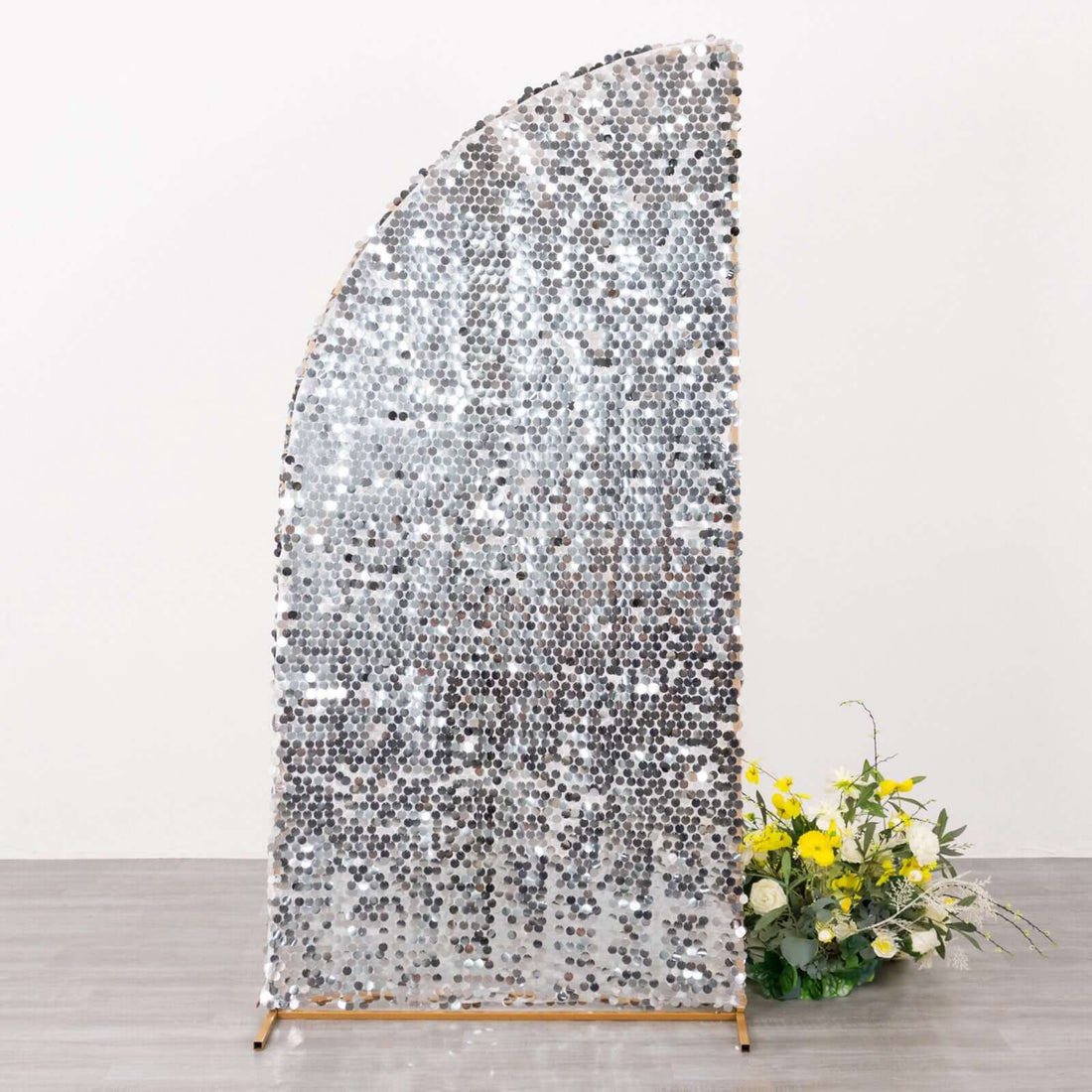 6ft Silver Double Sided Big Payette Sequin Chiara Backdrop Stand Cover For Half Moon Wedding Arch