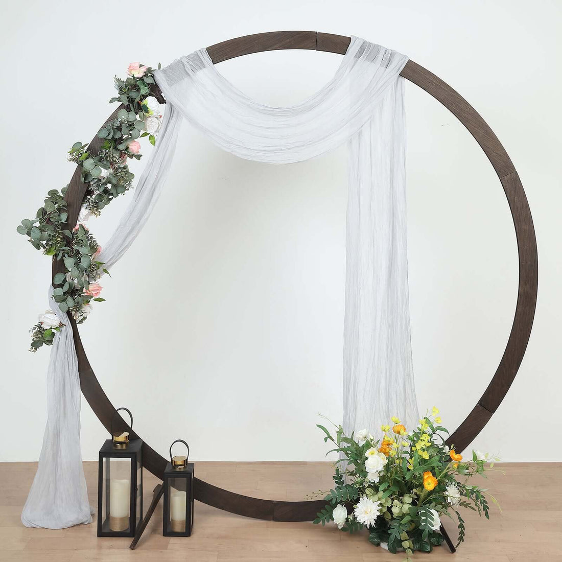 Silver Gauze Cheesecloth Draping Fabric Wedding Arch Decorations, Boho Arbor Long Curtain Panel 20ft