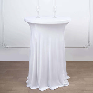 Spandex Round Cocktail Table Cover Skirt 30" White With Natural Wavy Drapes