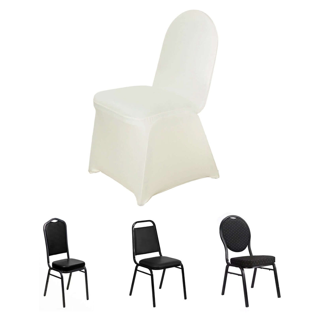Ivory Spandex Stretch Fitted Banquet Slip On Chair Cover - 160 GSM