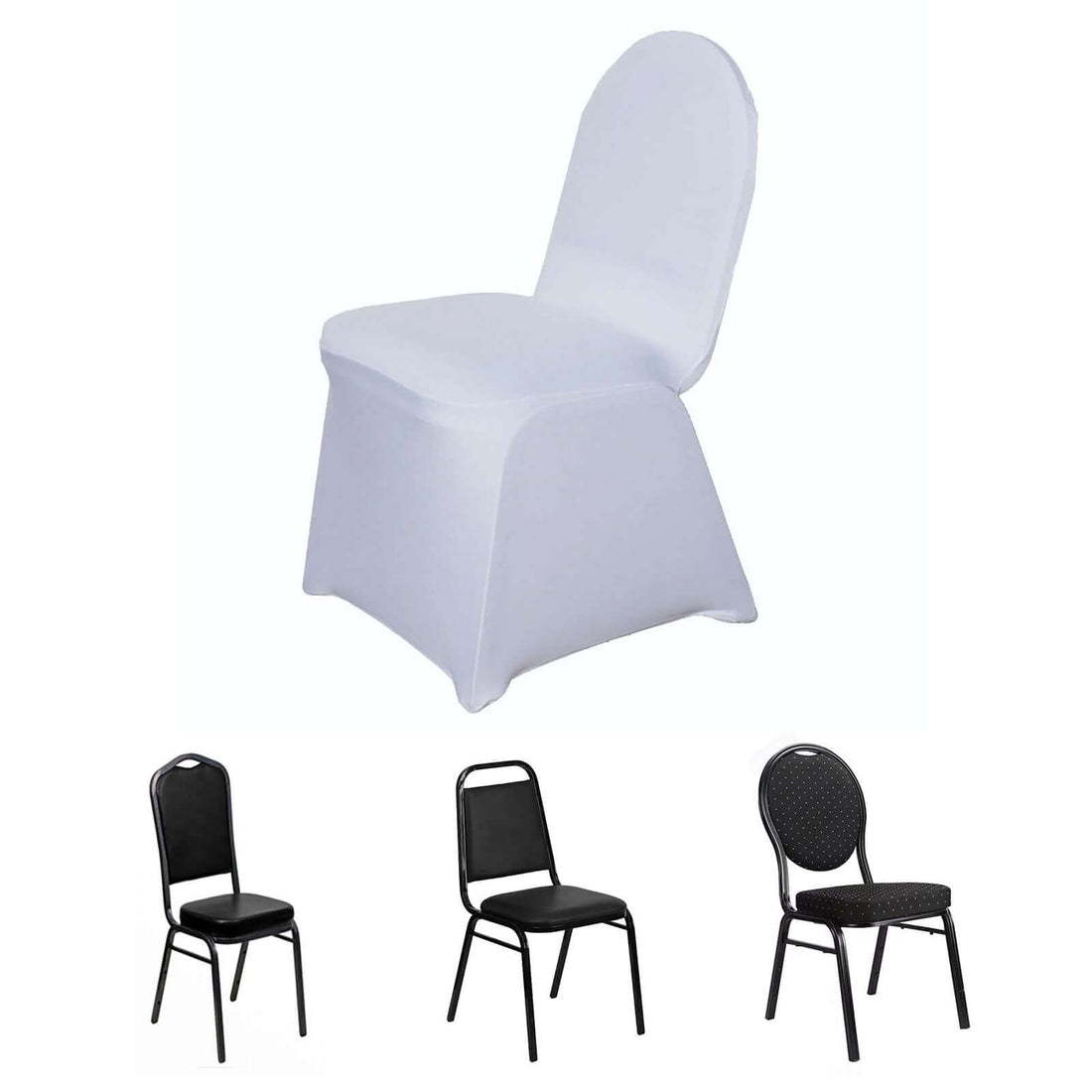 White Spandex Stretch Fitted Banquet Slip On Chair Cover - 160 GSM