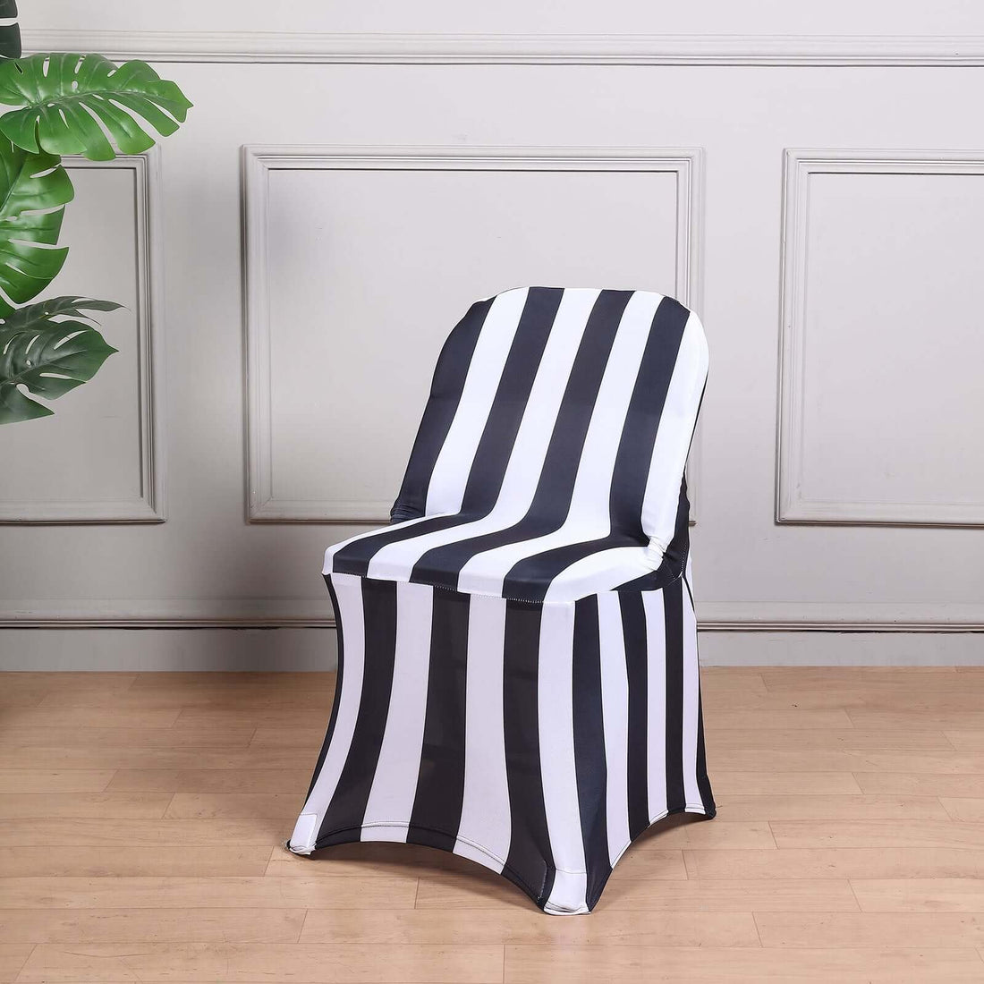 Black and White 2inch Striped Spandex Stretch Fitted Folding Chair Cover