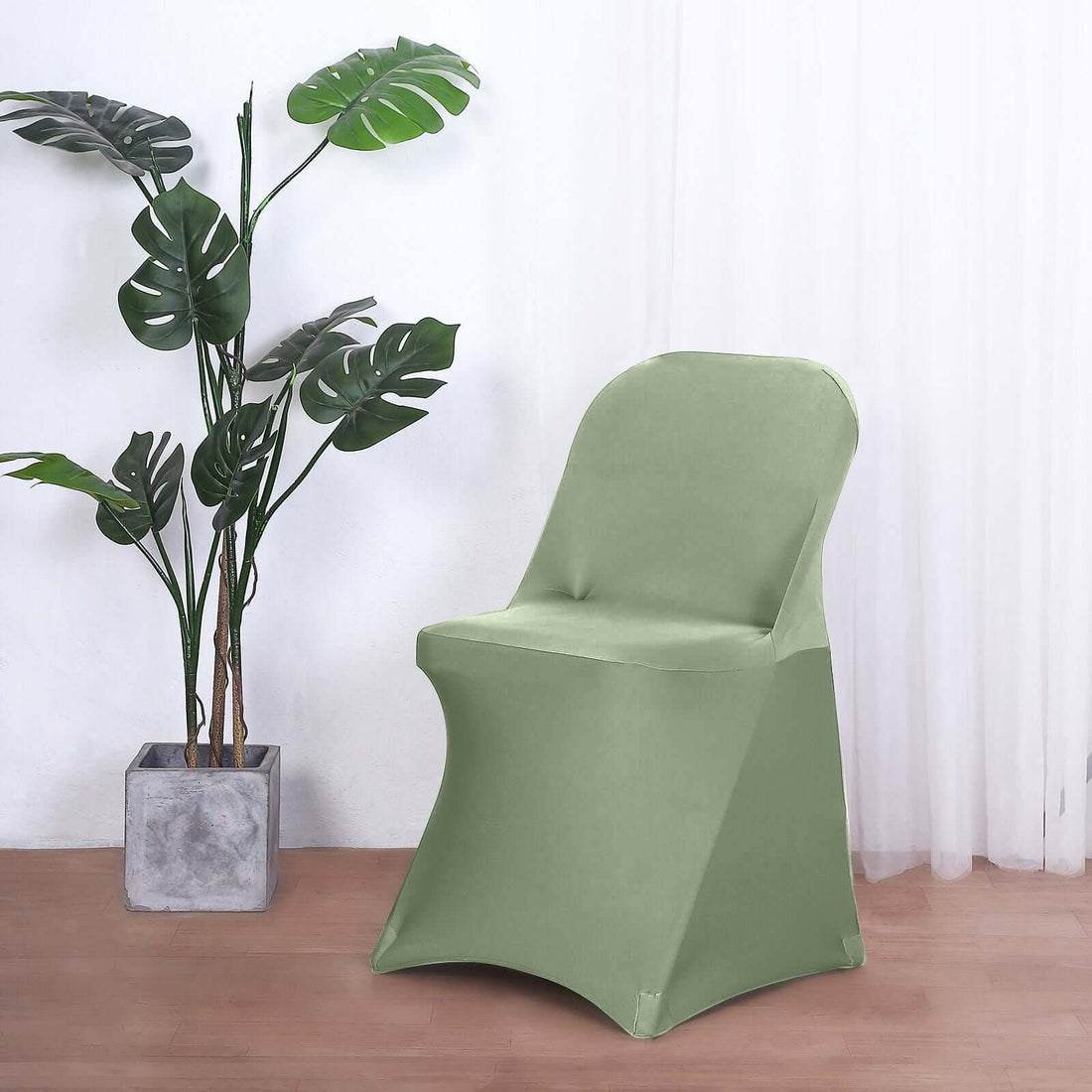 Eucalyptus Sage Green Spandex Stretch Fitted Folding Slip On Chair Cover - 160 GSM