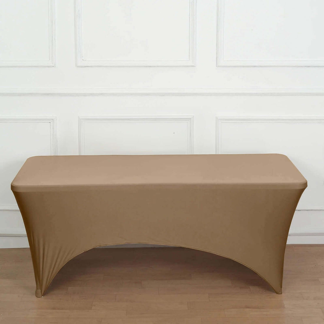 Taupe Stretch Spandex Rectangle Tablecloth 8ft Wrinkle Free Fitted Table Cover