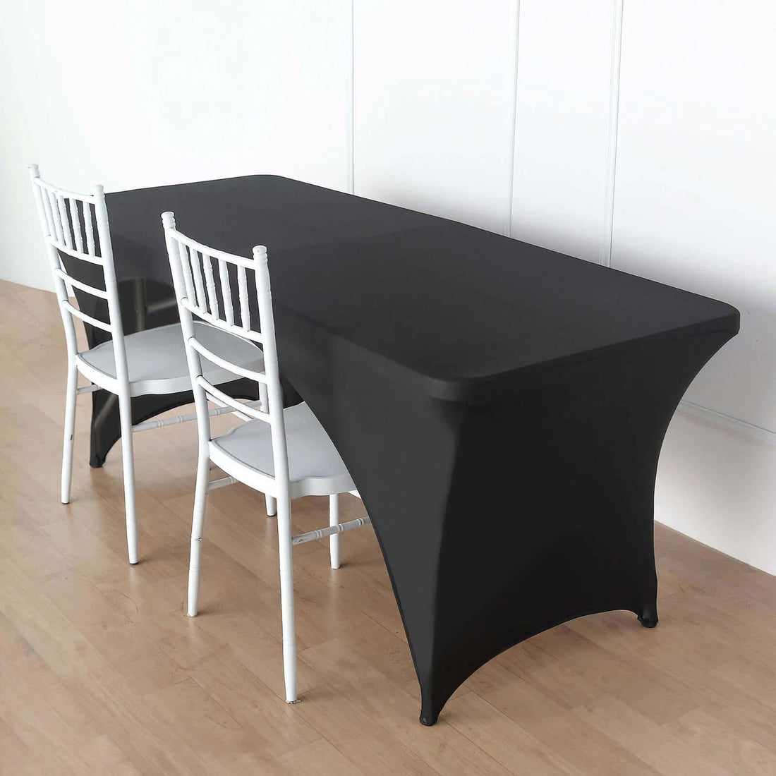 Black Open Back Stretch Spandex Rectangle Tablecloth 8ft Wrinkle Free Fitted Table Cover