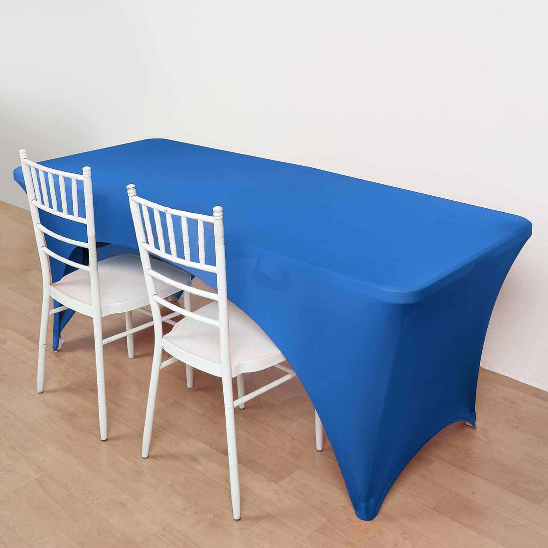 Royal Blue Open Back Stretch Spandex Rectangle Tablecloth 8ft Wrinkle Free