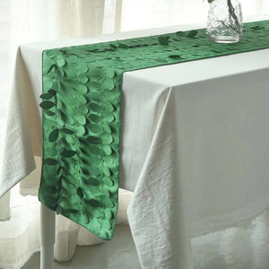 Taffeta Fabric Table Runner 12"x108" Green - 3D Leaf Petal Table Decor