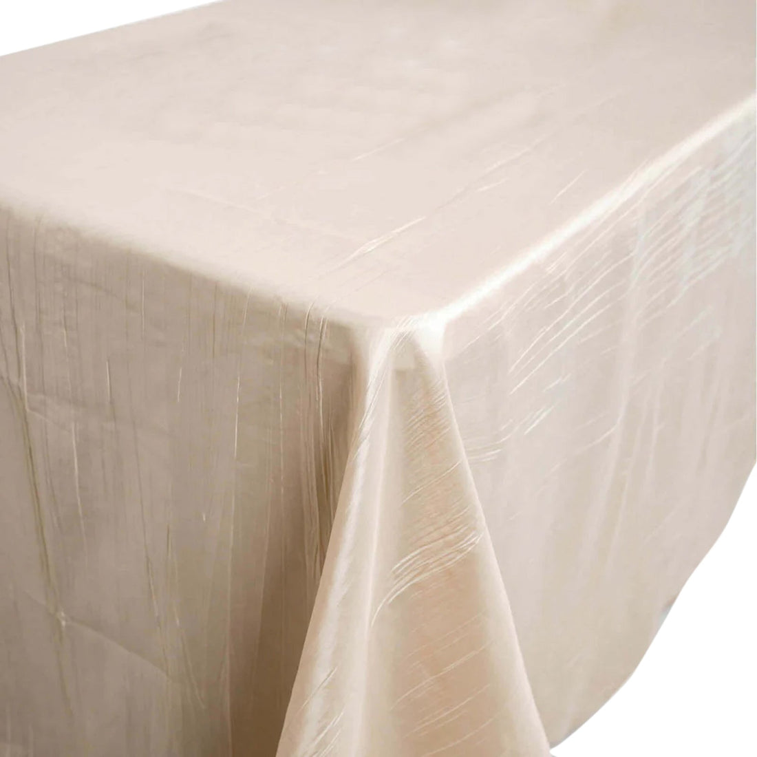 Beige Accordion Crinkle Taffeta 90 Inch x 132 Inch Rectangle Tablecloth