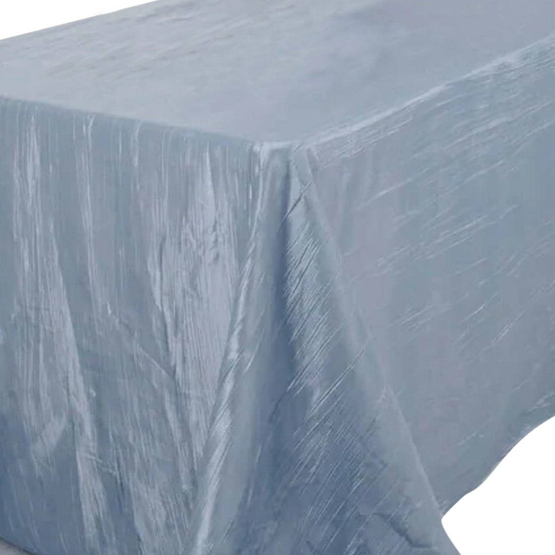 90 Inch x 132 Inch Rectangular Tablecloth In Dusty Blue Accordion Crinkle Taffeta
