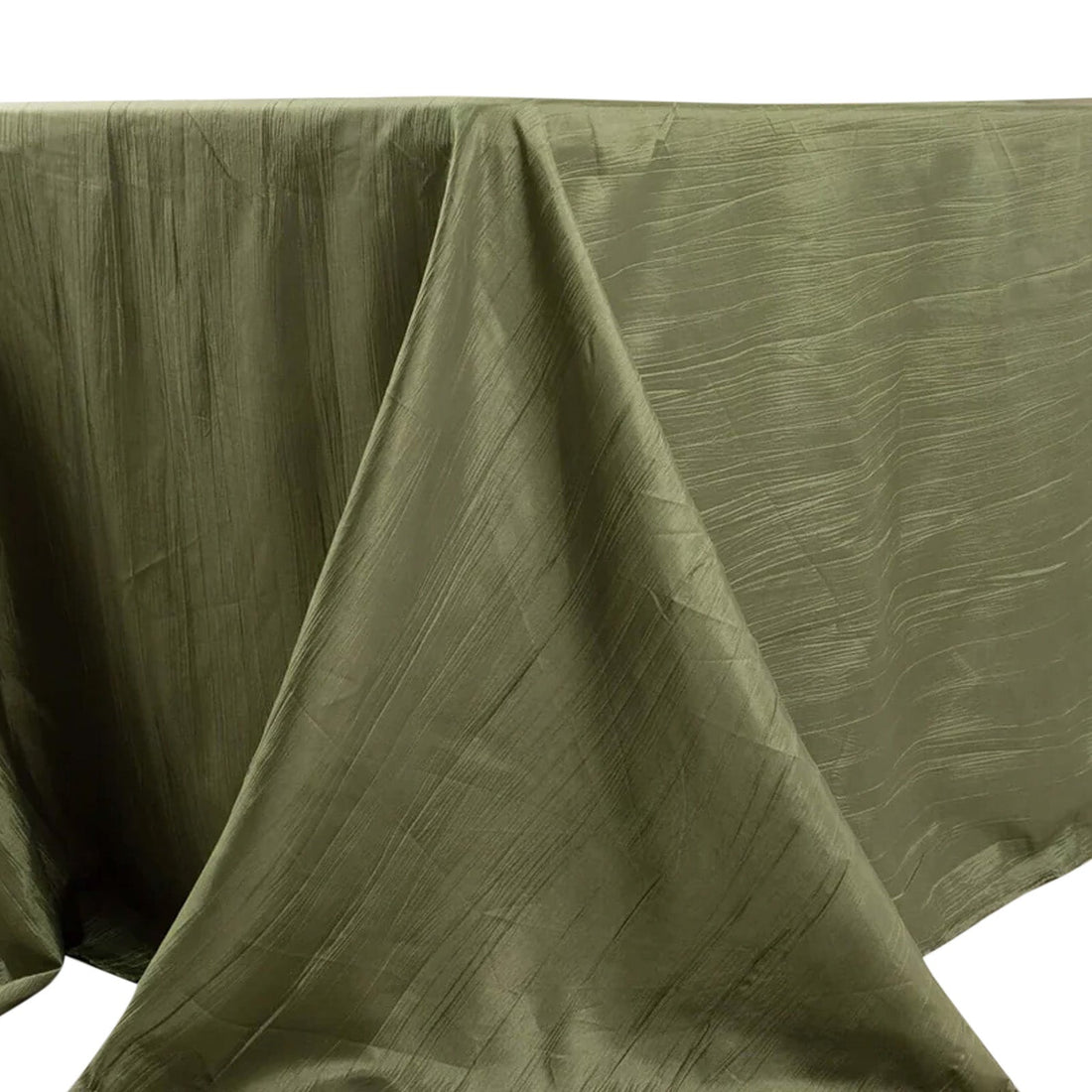 Dusty Sage Green Accordion Crinkle Taffeta Rectangular Tablecloth 90x132" Seamless for 6 Foot Table