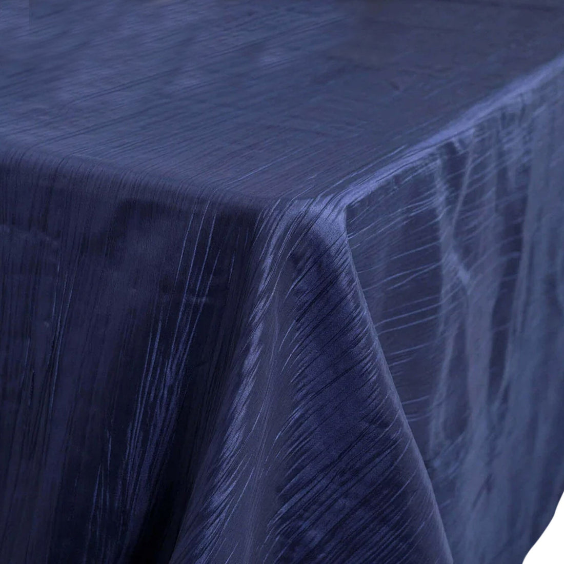 90 Inch x 132 Inch Navy Blue Accordion Crinkle Taffeta Rectangular Tablecloth