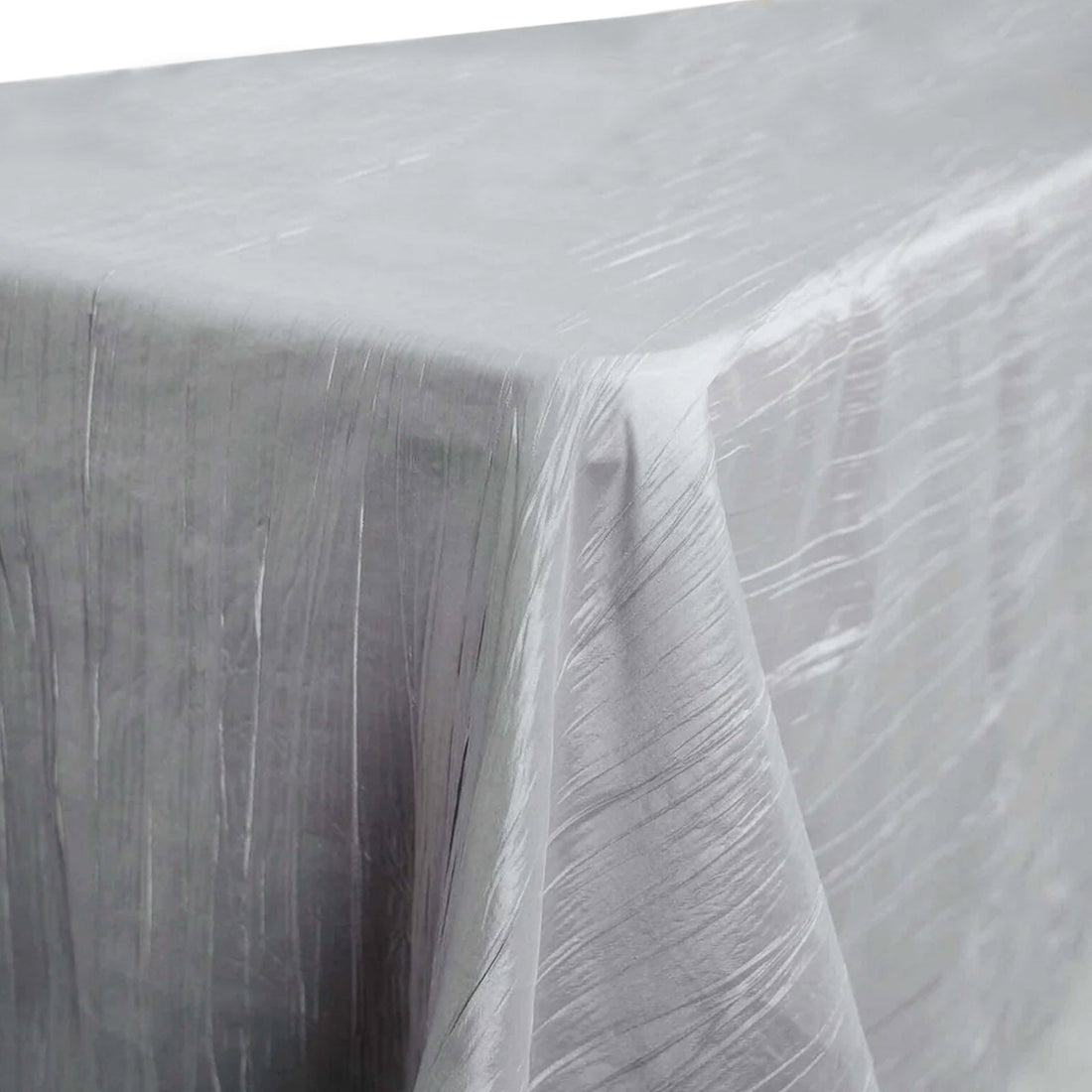 90 Inch x 132 Inch Silver Accordion Crinkle Taffeta Fabric Rectangular Tablecloth