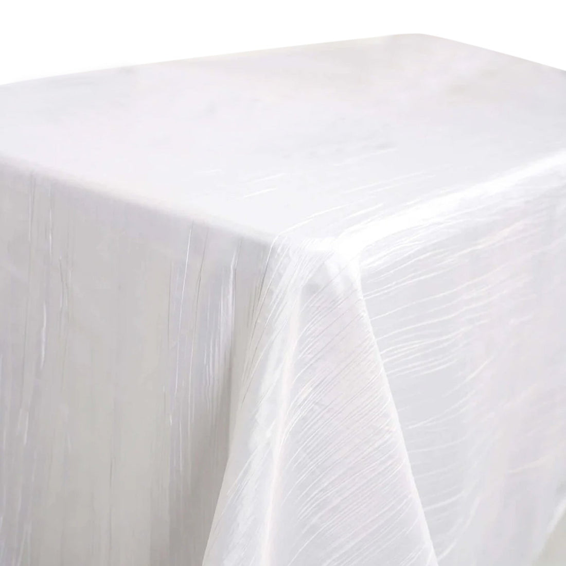 White Accordion Crinkle Taffeta 90 Inch x 132 Inch Rectangular Tablecloth