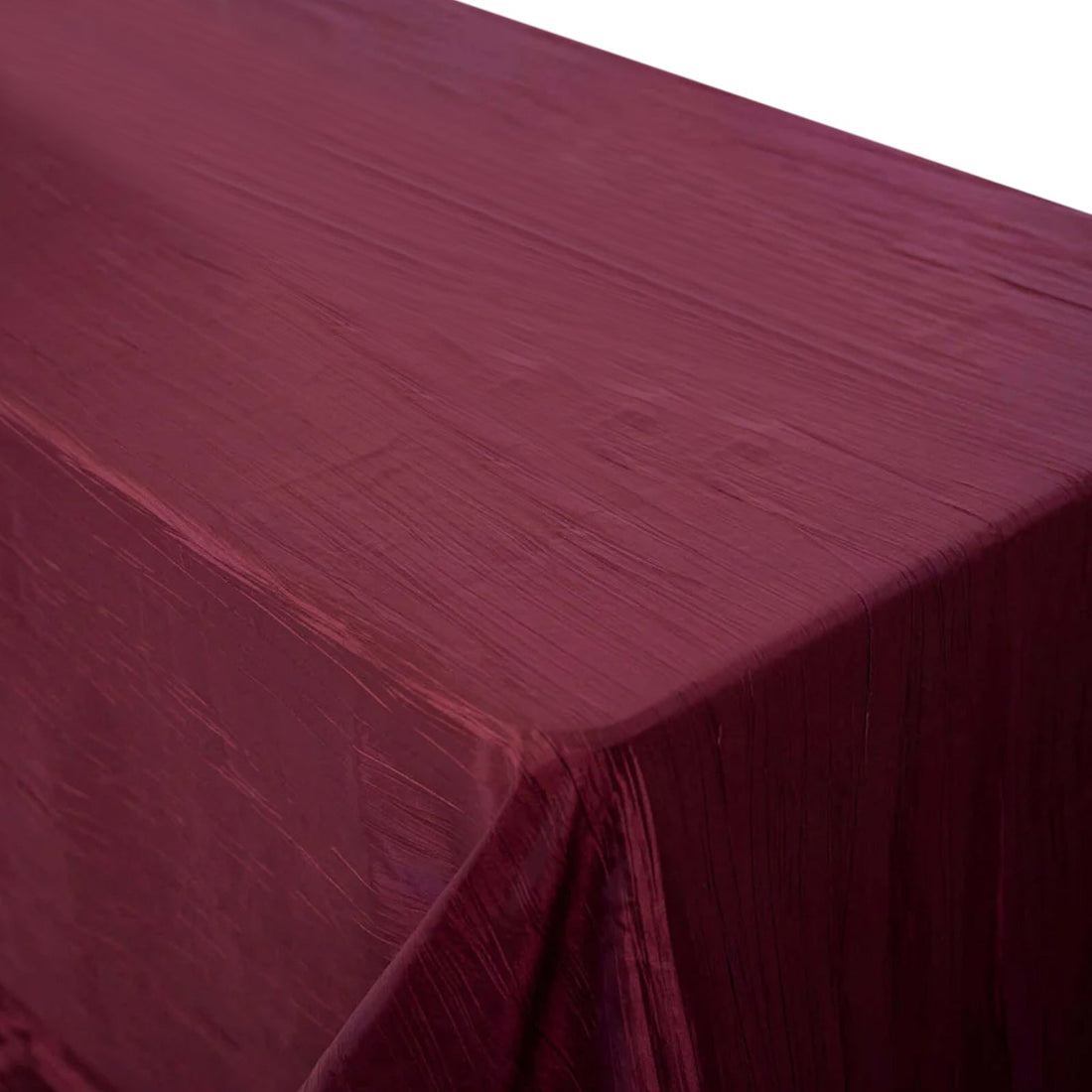 90 Inch x 156 Inch Burgundy Accordion Crinkle Taffeta Fabric Rectangular Tablecloth