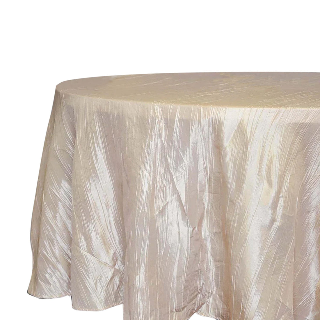 Taffeta Round Tablecloth 120" Beige with Accordion Crinkle Design - Seamless Finish