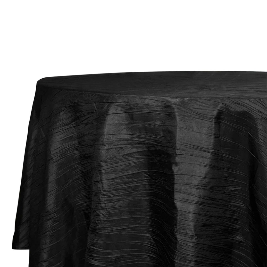 Taffeta Round Tablecloth 120" Black with Accordion Crinkle Design - Seamless Finish for Weddings and Banquets