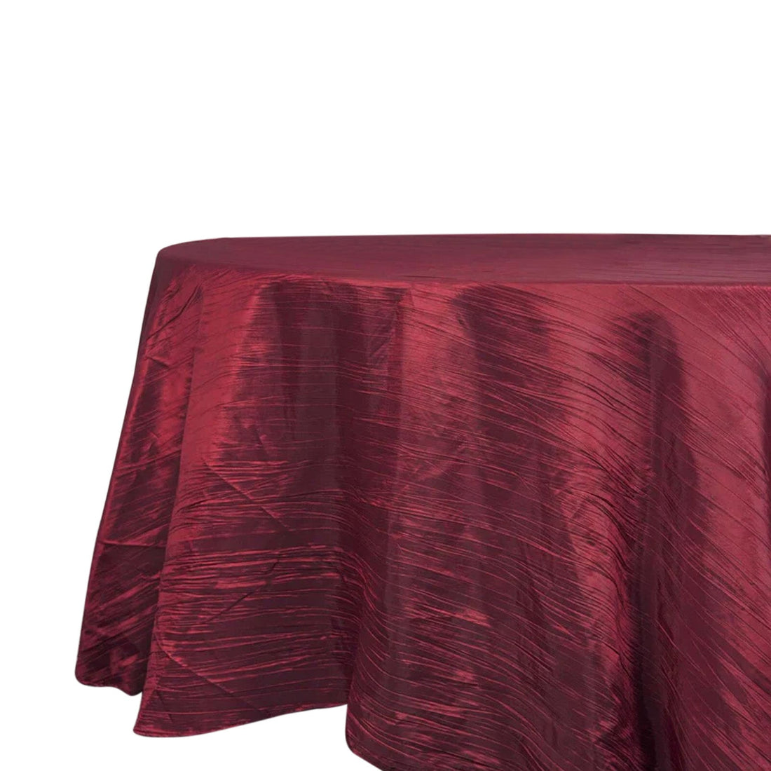 Taffeta Round Tablecloth 120" Burgundy with Accordion Crinkle Design - Seamless Finish