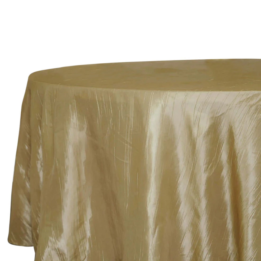 Taffeta Round Tablecloth 120" Gold with Accordion Crinkle Design - Seamless Finish for Weddings and Banquets